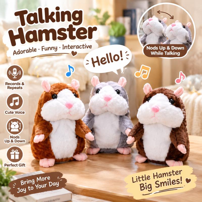 Sprechender Hamster Plüschtier – wiederholt alles, was Sie sagen, automatisches Kopfschütteln, lustiger Spaß für Kinder & Erwachsene