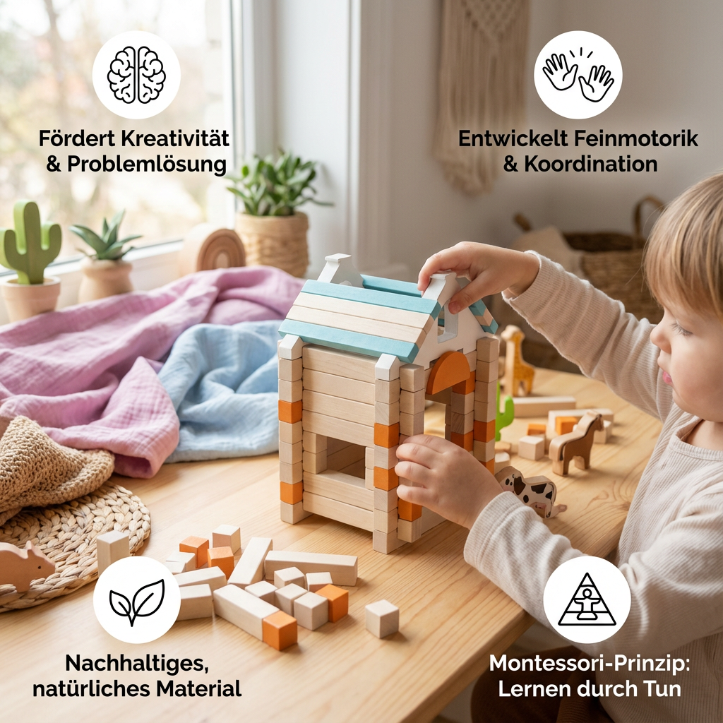 Montessori Holz-Baustein Set – Natürliches Stapel- und Konstruktionsspielzeug