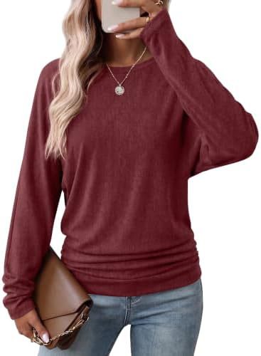 Damen Langarmshirt mit gerafftem Saum Herbst Oberteil Leichter Pullover