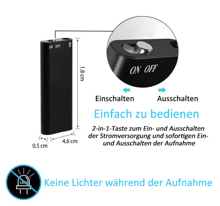 HD-Sprachaufnahmegerät – Kompakt, Hochwertiger Sound & Perfekt für Meetings, Vorlesungen und Interviews