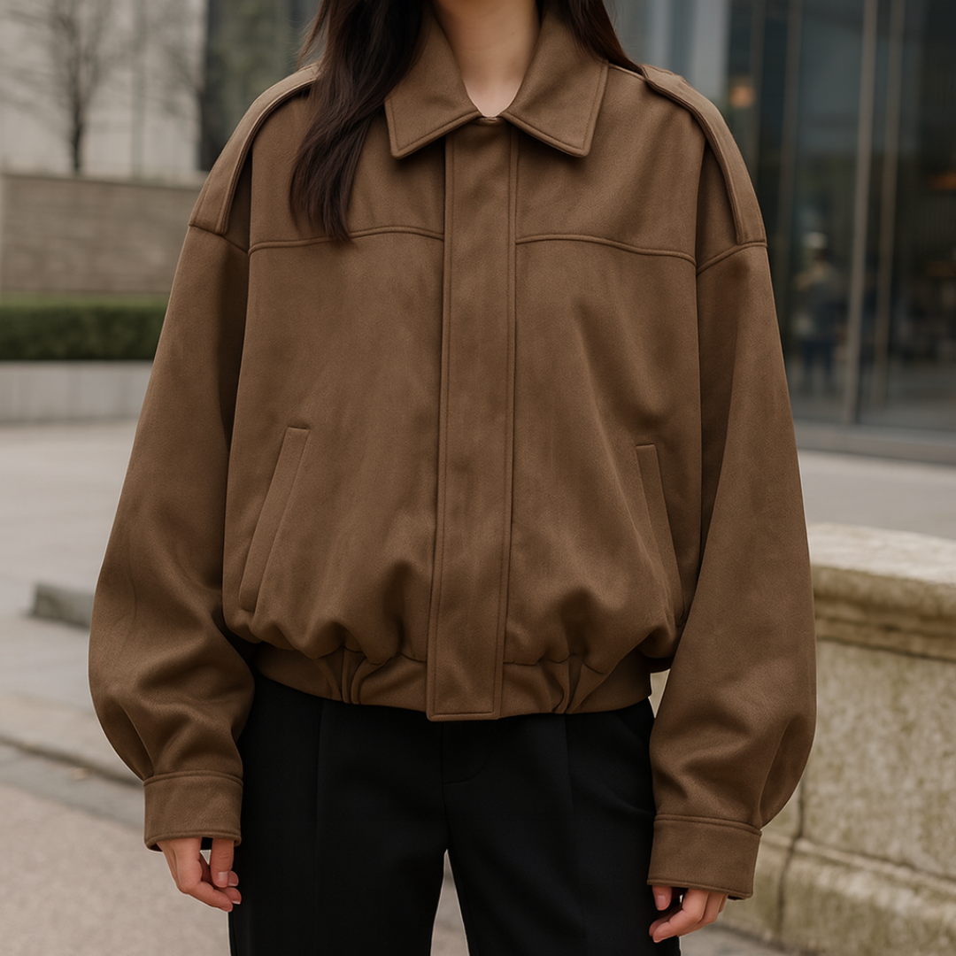Wildleder Damen Bomberjacke mit Reißverschluss – VelvetAir Jacket