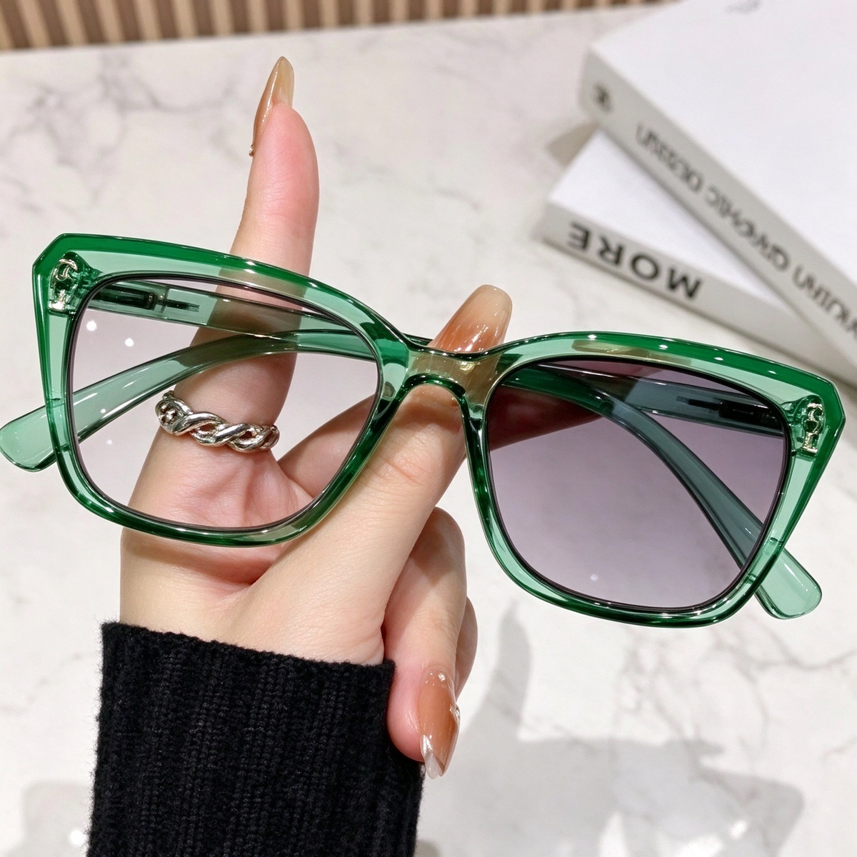 Progressive photochrome Lesebrillen für Damen, rosa quadratische Multifokal-Lesebrille