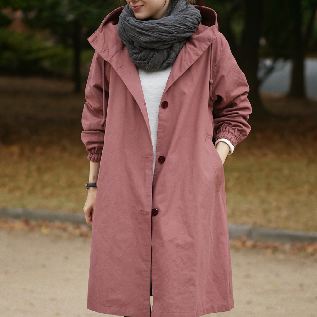 Trenchcoat Damen wasserabweisend mit Kapuze & Oversize-Passform – RainLuxe Coat