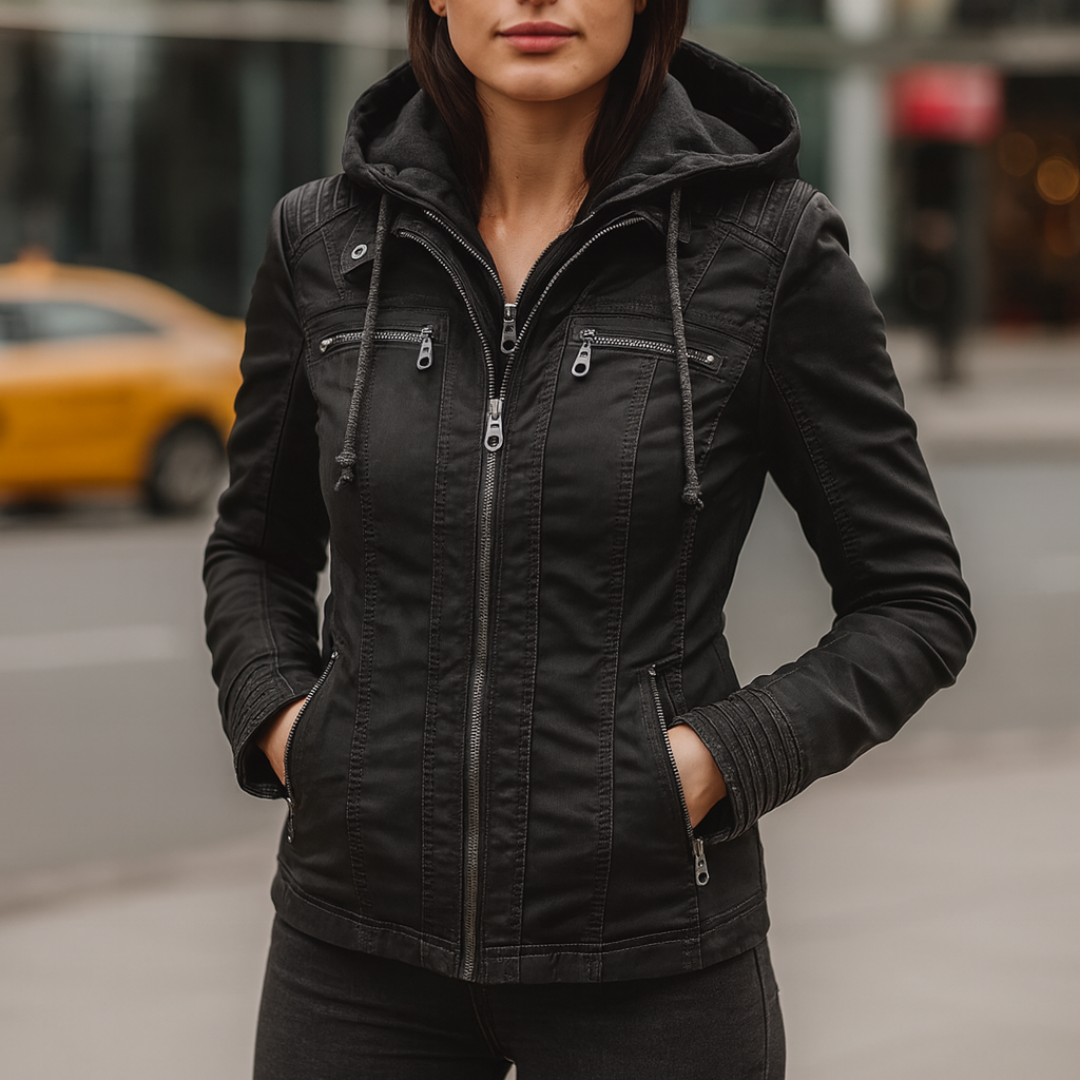 Vegane Damenjacke mit Kapuze & figurbetontem Schnitt – UrbanGrace Jacket