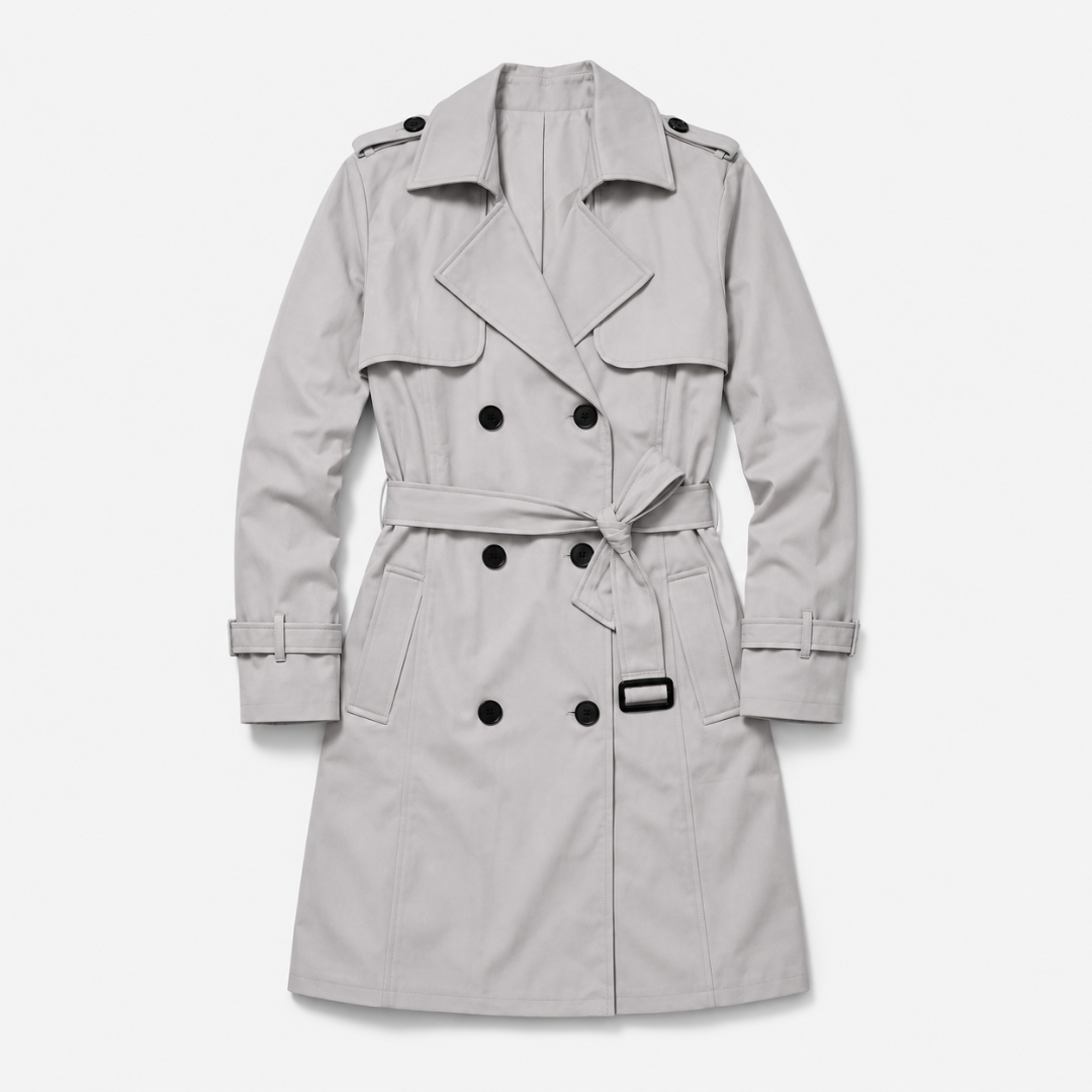 Damen Langer Doppelreihiger Trenchcoat – Klassischer Mantel mit Gürtel