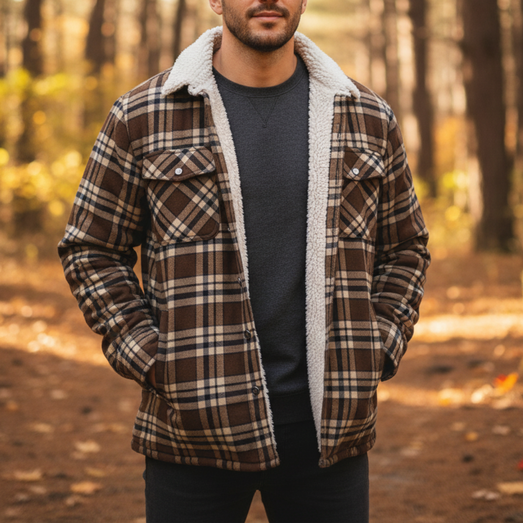 Sherpa Jacket – Herren Flanelljacke mit Fleecefutter & 3 Taschen | Warme Karo Overshirt-Jacke