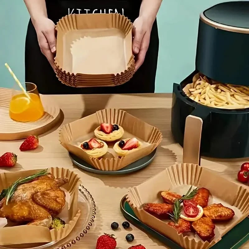 50-teilig: Einweg-Papiereinlagen für Heißluftfritteuse geeignet für 2 - 8 Quart