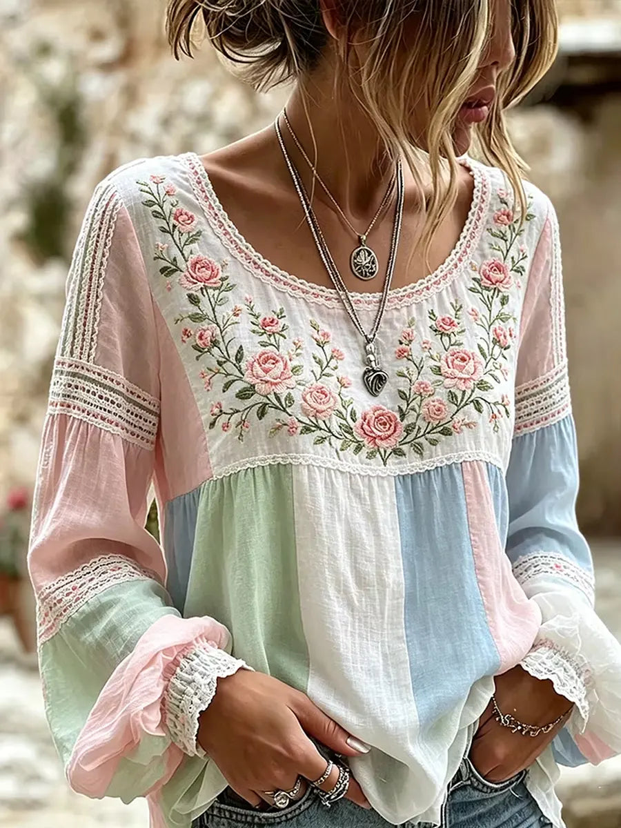 Boho Bluse mit floraler Stickerei