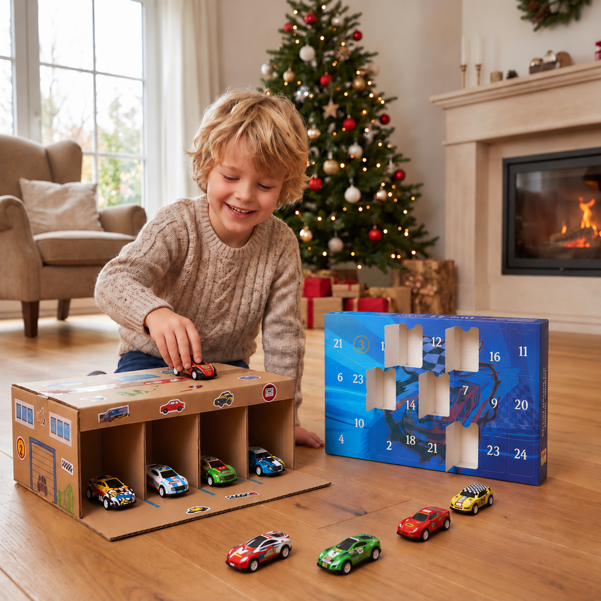24-Tage-Rennwagen-Adventskalender mit Überraschungs-Spielzeugautos