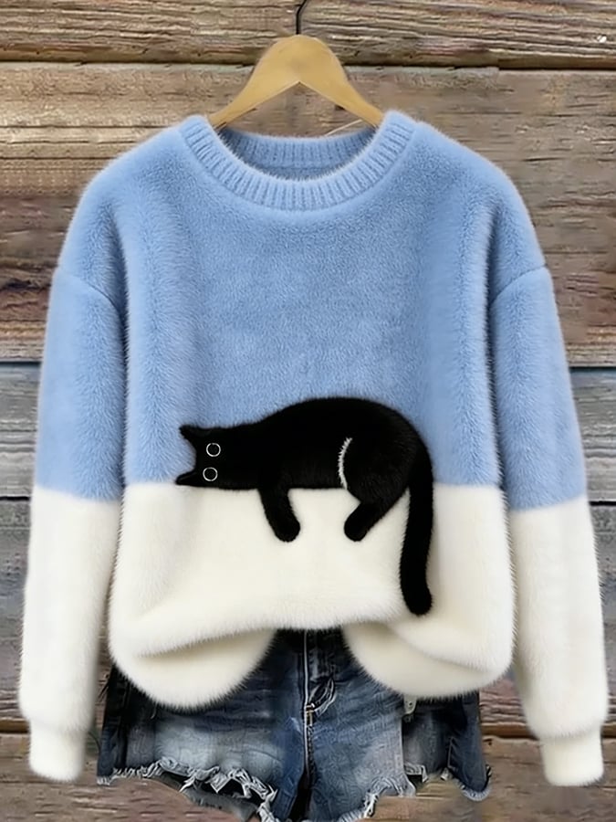 Damen-Sweatshirt mit Katzengrafik
