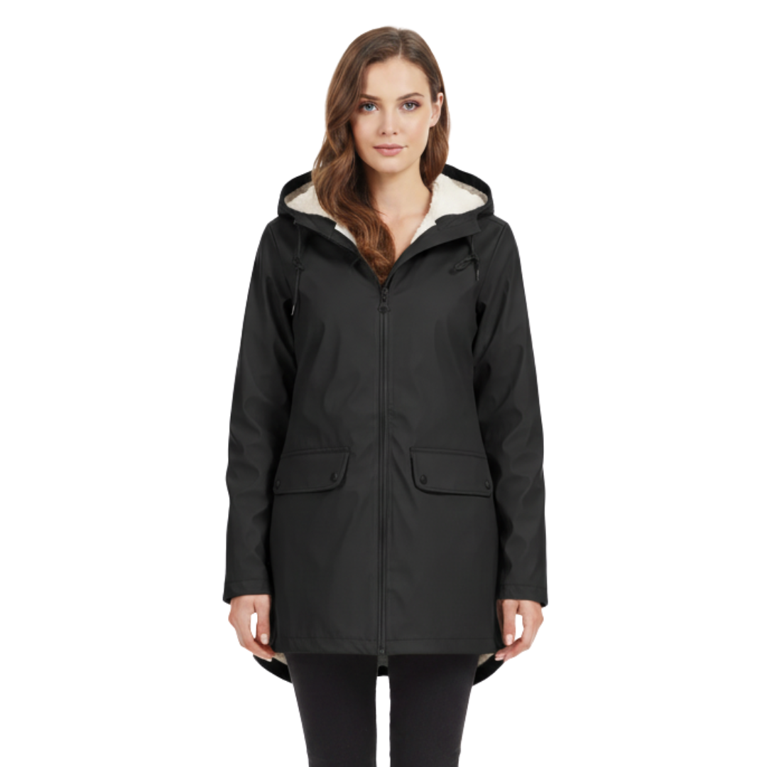 Wasserdichter Damenmantel mit Fleece-Futter und Kapuze – Warme Winter-Regenjacke
