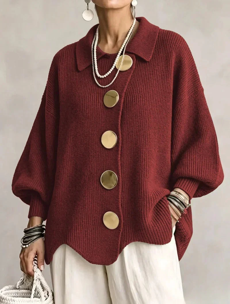 Oversized Strickweste Damen mit goldenen Knöpfen