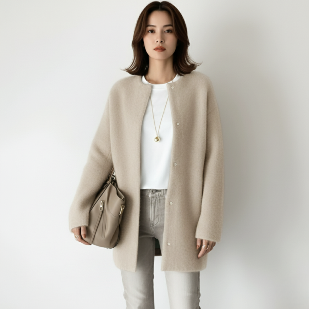 Damen langer Strickmantel – Weiche, geknöpfte Strickjacke