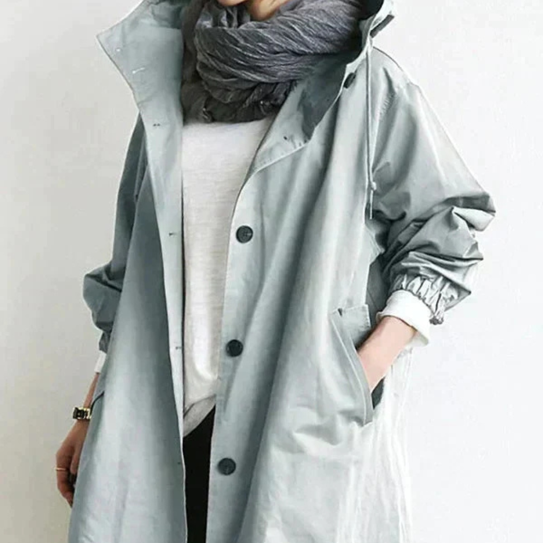 Trenchcoat Damen wasserabweisend mit Kapuze & Oversize-Passform – RainLuxe Coat
