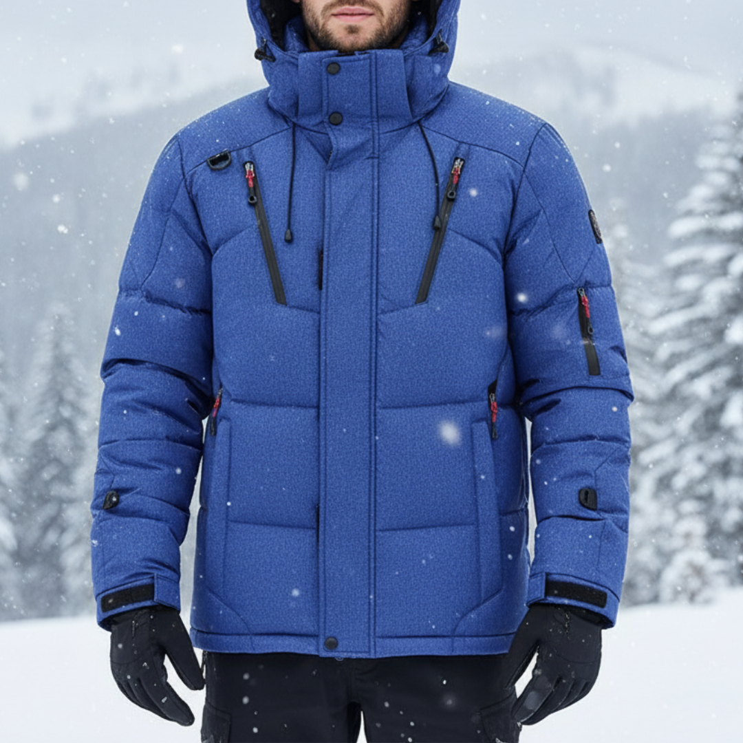 Daunenjacke mit abnehmbarer Kapuze & Windschutz – Nordfell Expedition