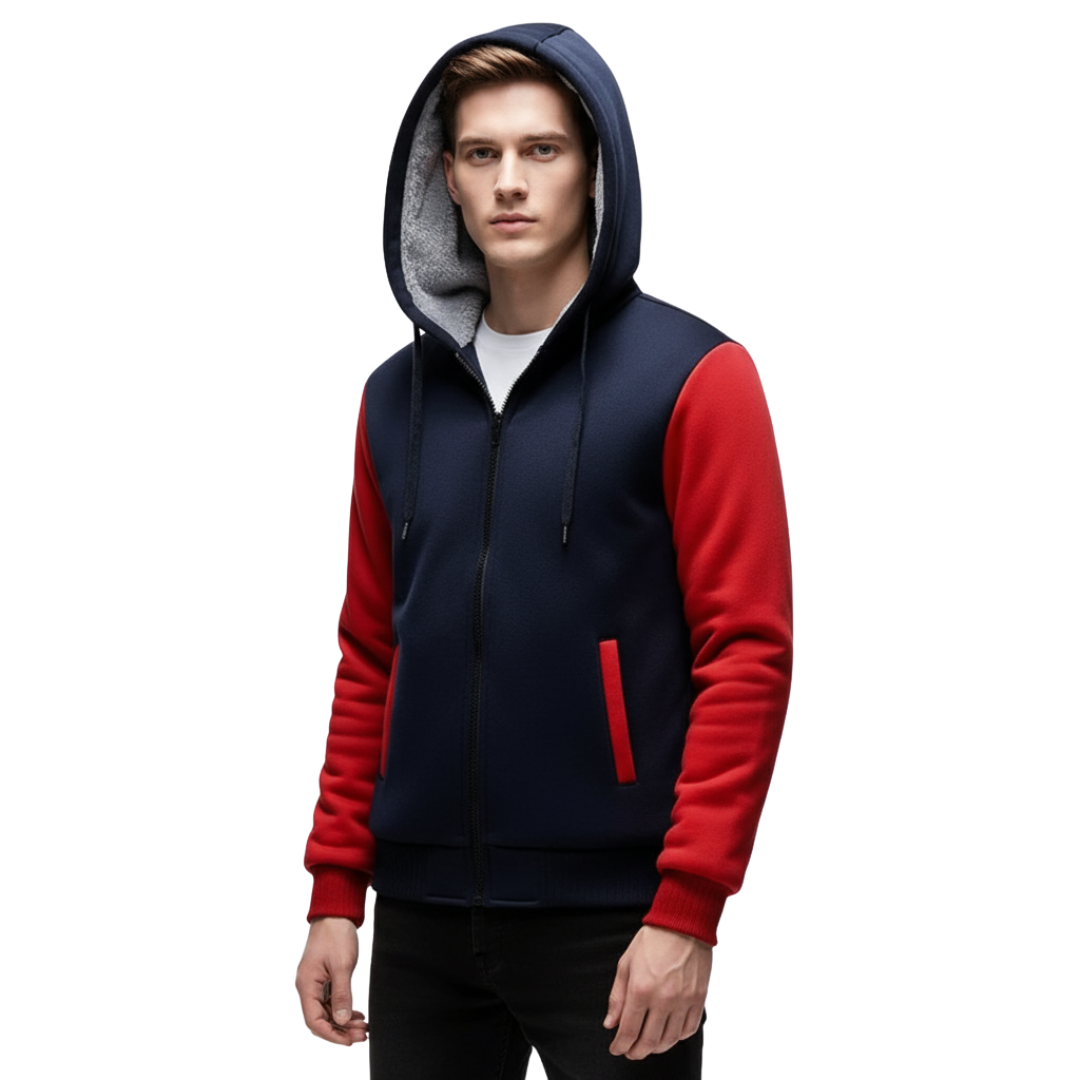 Herren Fleecejacke mit Sherpa-Futter – Warme Kapuzenjacke mit Reißverschluss für den Winter