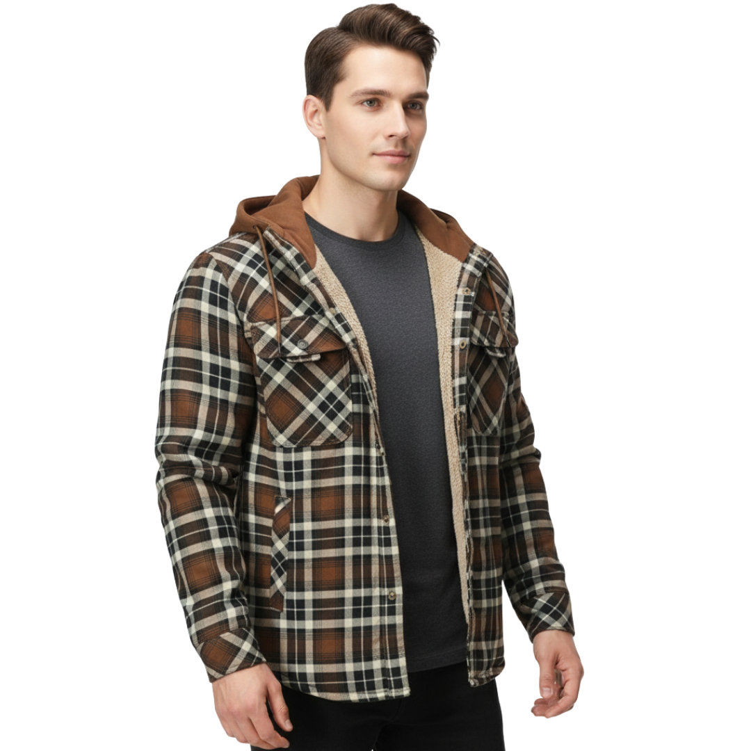 Herren Kapuzen-Flanelljacke mit Sherpa-Futter – Warme Winter-Karohemdjacke