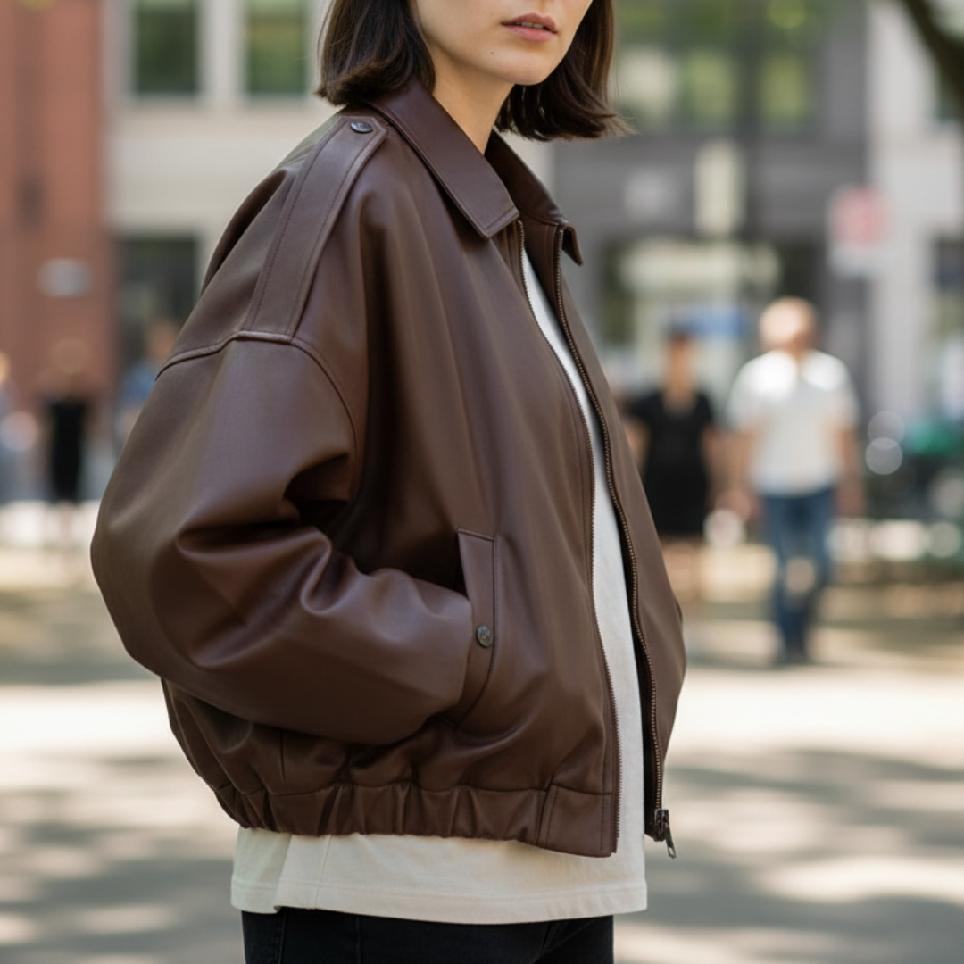 Mantel Damen im Bomberstil mit Reißverschluss & Umlegekragen – VelvetEase Jacket