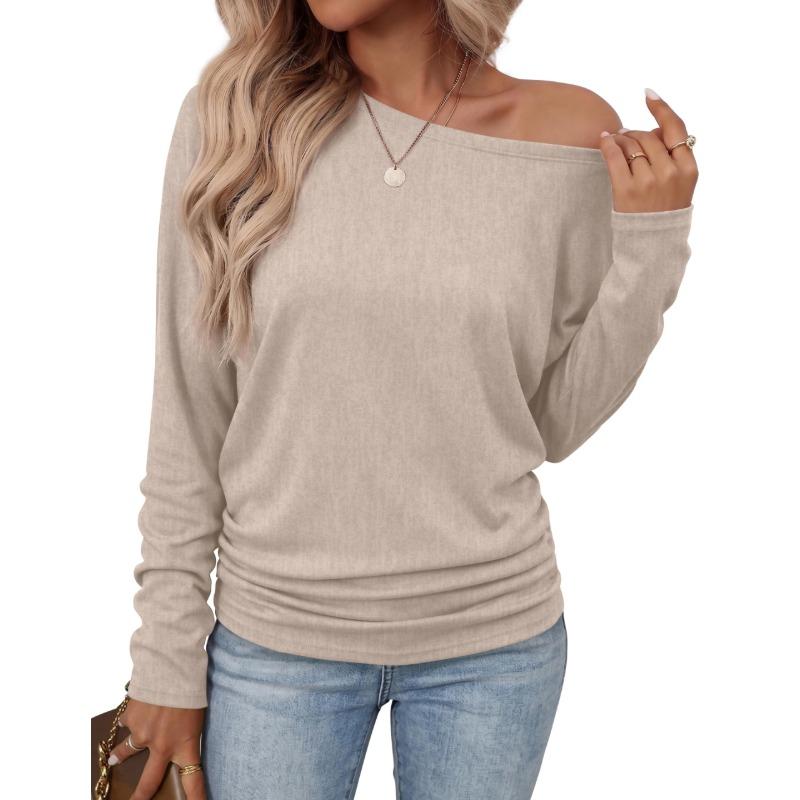 Damen Langarmshirt mit gerafftem Saum Herbst Oberteil Leichter Pullover