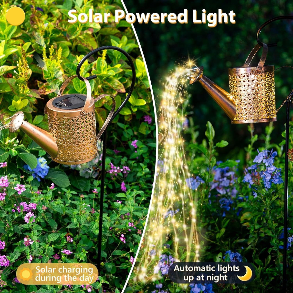 Solar-Gießkannen-Lichterkette mit 60 LEDs, Warmweiß oder Mehrfarbig