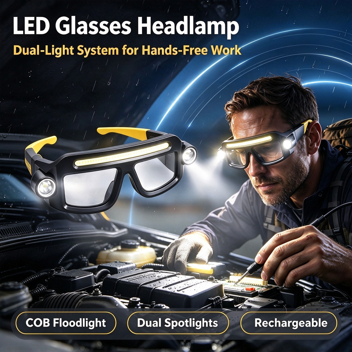Wiederaufladbare LED-Stirnlampenbrille mit Handwellensensor und Typ-C USB-Aufladung