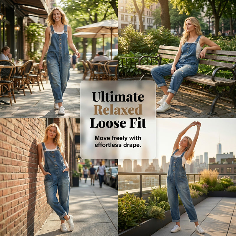 Damen Relaxed-Fit Denim-Latzhose mit tiefen Taschen