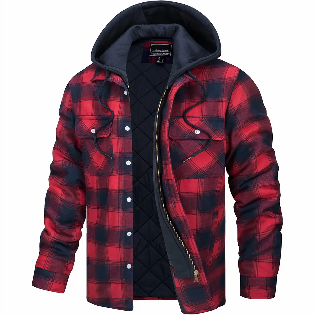 Freizeitjacke mit Karomuster & abnehmbarer Kapuze – NordicFlannel Jacket