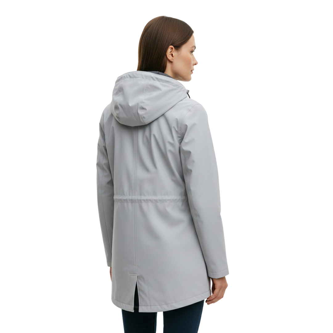 Damen langer wasserdichter Regenmantel mit Kapuze – Leichte winddichte Jacke mit Taschen