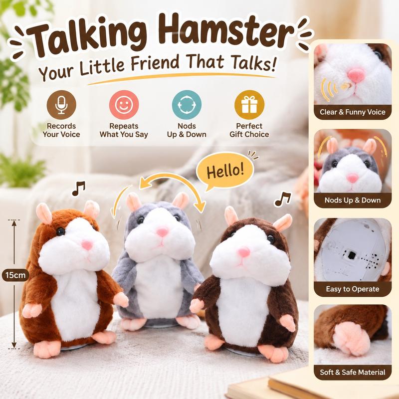 Sprechender Hamster Plüschtier – wiederholt alles, was Sie sagen, automatisches Kopfschütteln, lustiger Spaß für Kinder & Erwachsene