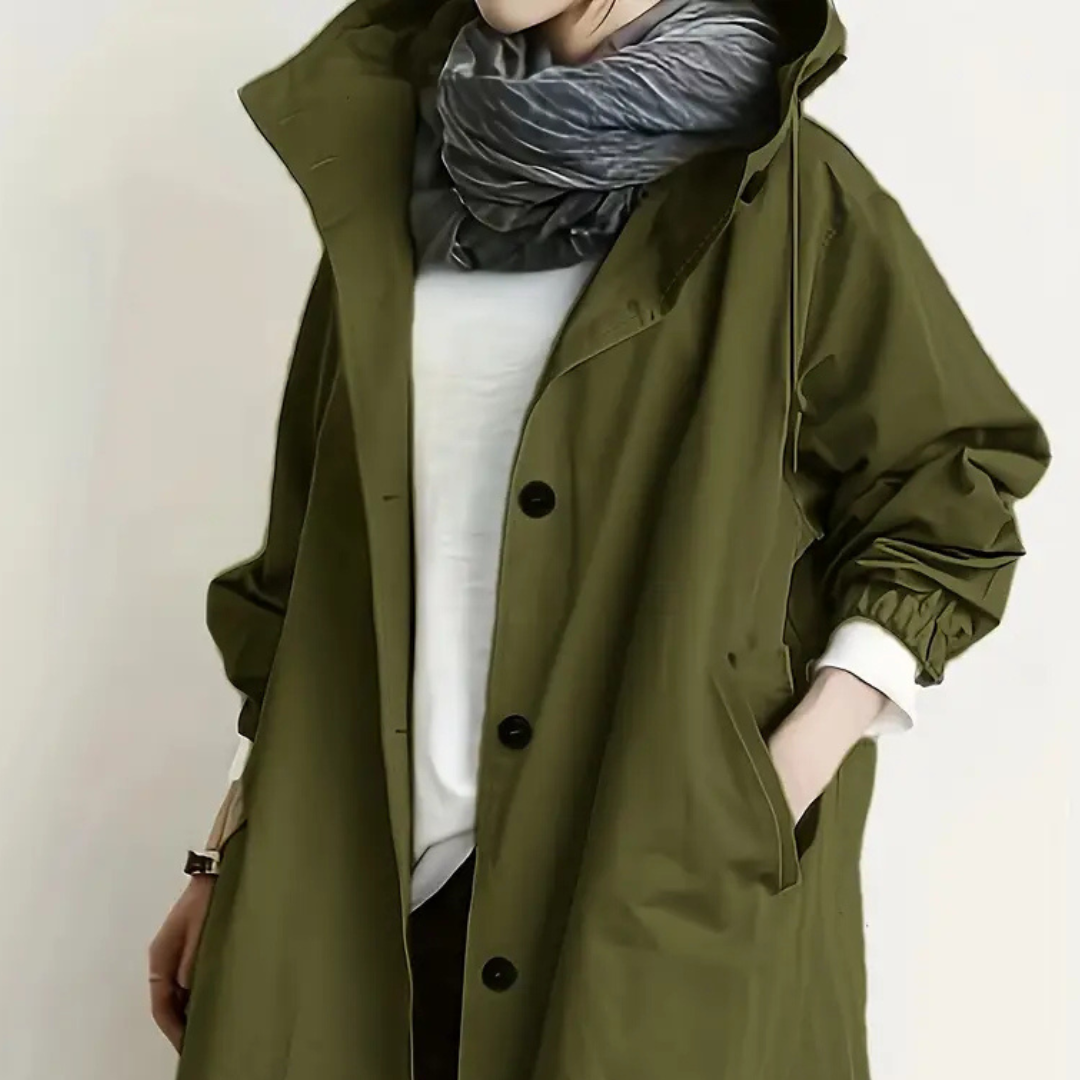Trenchcoat Damen wasserabweisend mit Kapuze & Oversize-Passform – RainLuxe Coat