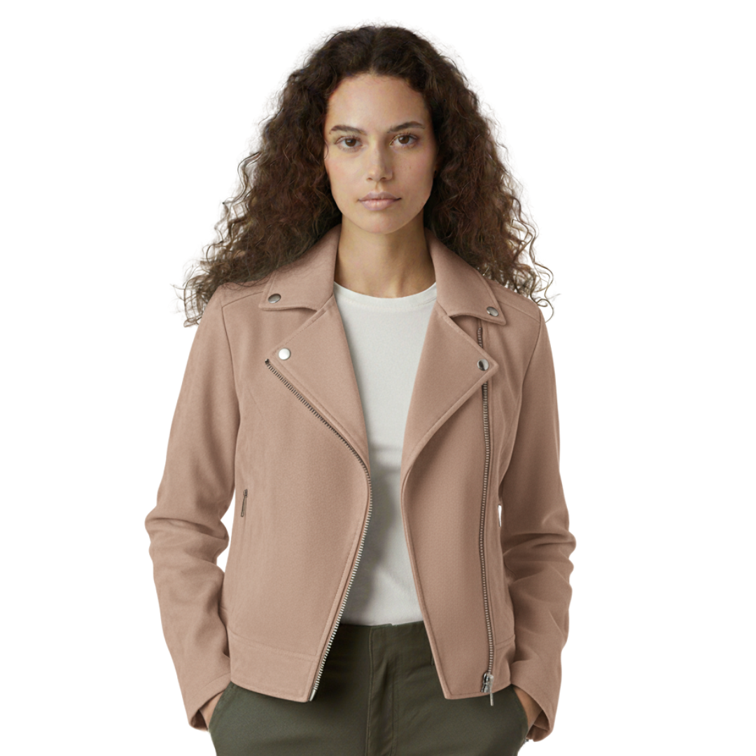 Damen Bikerjacke in Wildleder-Optik – Soft-Edge Moto Mantel