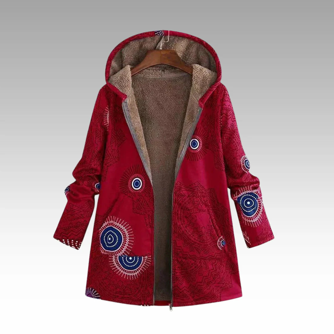 Warme Boho Kapuzenjacke mit Fleecefutter & Ethno-Muster – Liora Coat