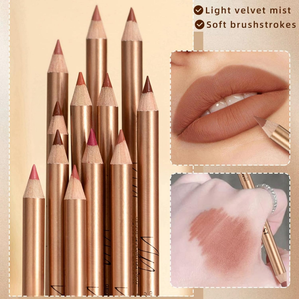 12-teiliges mattes Lipliner-Set mit Anspitzer, blendbare Lippenkonturenstifte