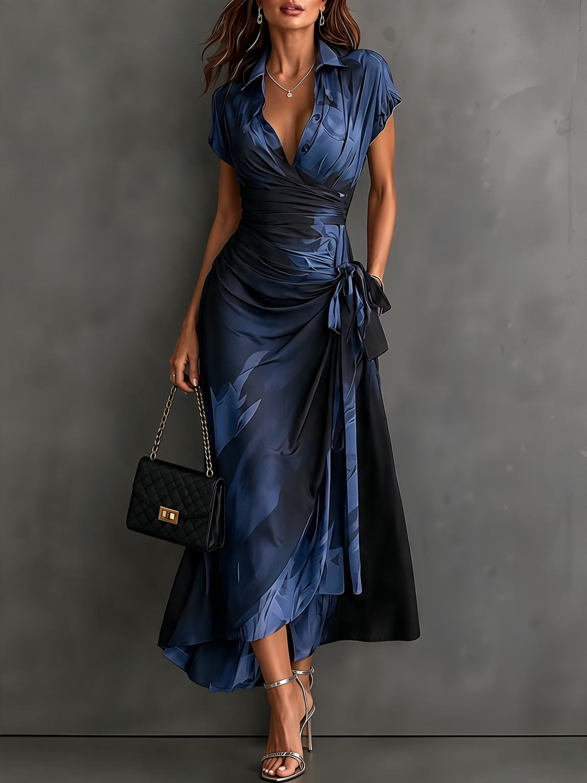 Safran Wickelkleid mit abstraktem Print für Herbst