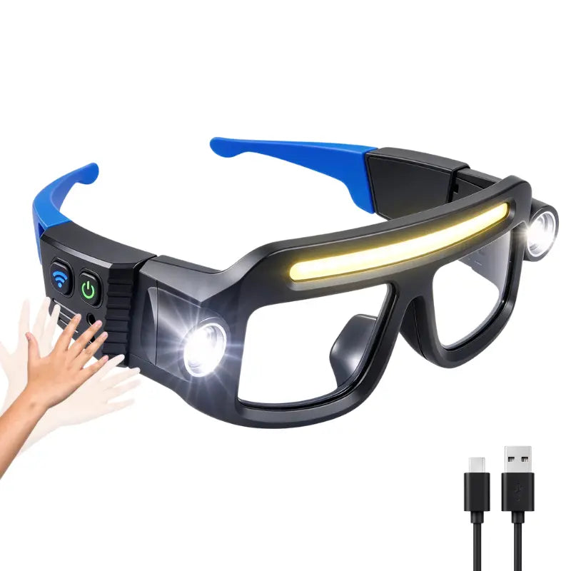 Wiederaufladbare LED-Stirnlampenbrille mit Handwellensensor und Typ-C USB-Aufladung