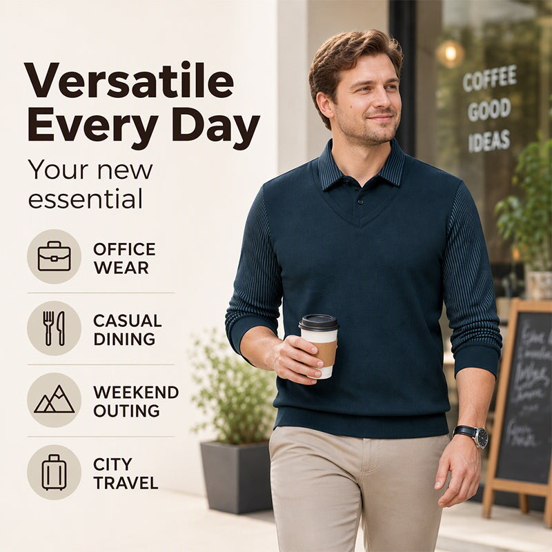 Herren Falscher Zweiteiliger Langarmshirt – Smart Casual Zweiteiliger Look Ohne Aufwand