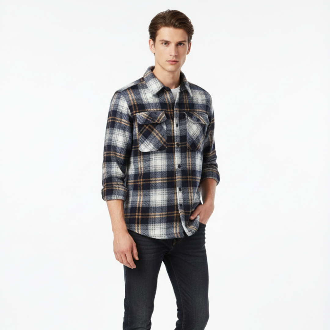 Herren Flanelljacke mit Fleecefutter & Karomuster | Warme Winter Overshirt-Jacke