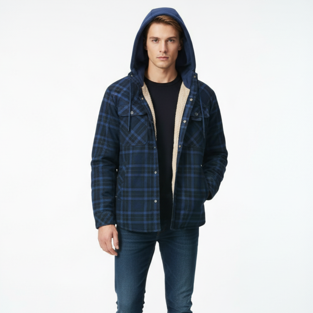 Herren Kapuzen-Flanelljacke mit Sherpa-Futter – Warme Winter-Karohemdjacke