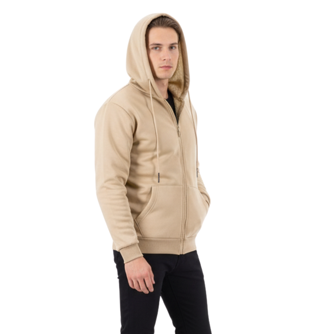 Thermo-Fleece-Herren-Kapuzenjacke mit Reißverschluss – Warme Sherpa-gefütterte Winterjacke