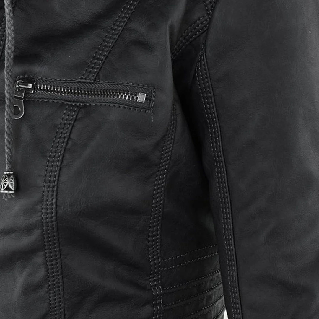 Wasserdichte Damen Bikerjacke aus veganem Leder mit Kapuze