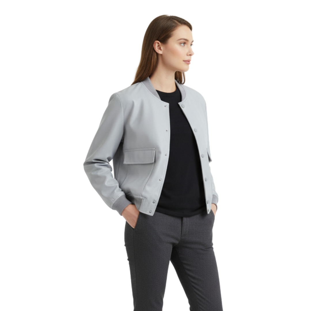 Damen Cropped Bomberjacke – Minimalistische Soft-Touch Reißverschlussjacke