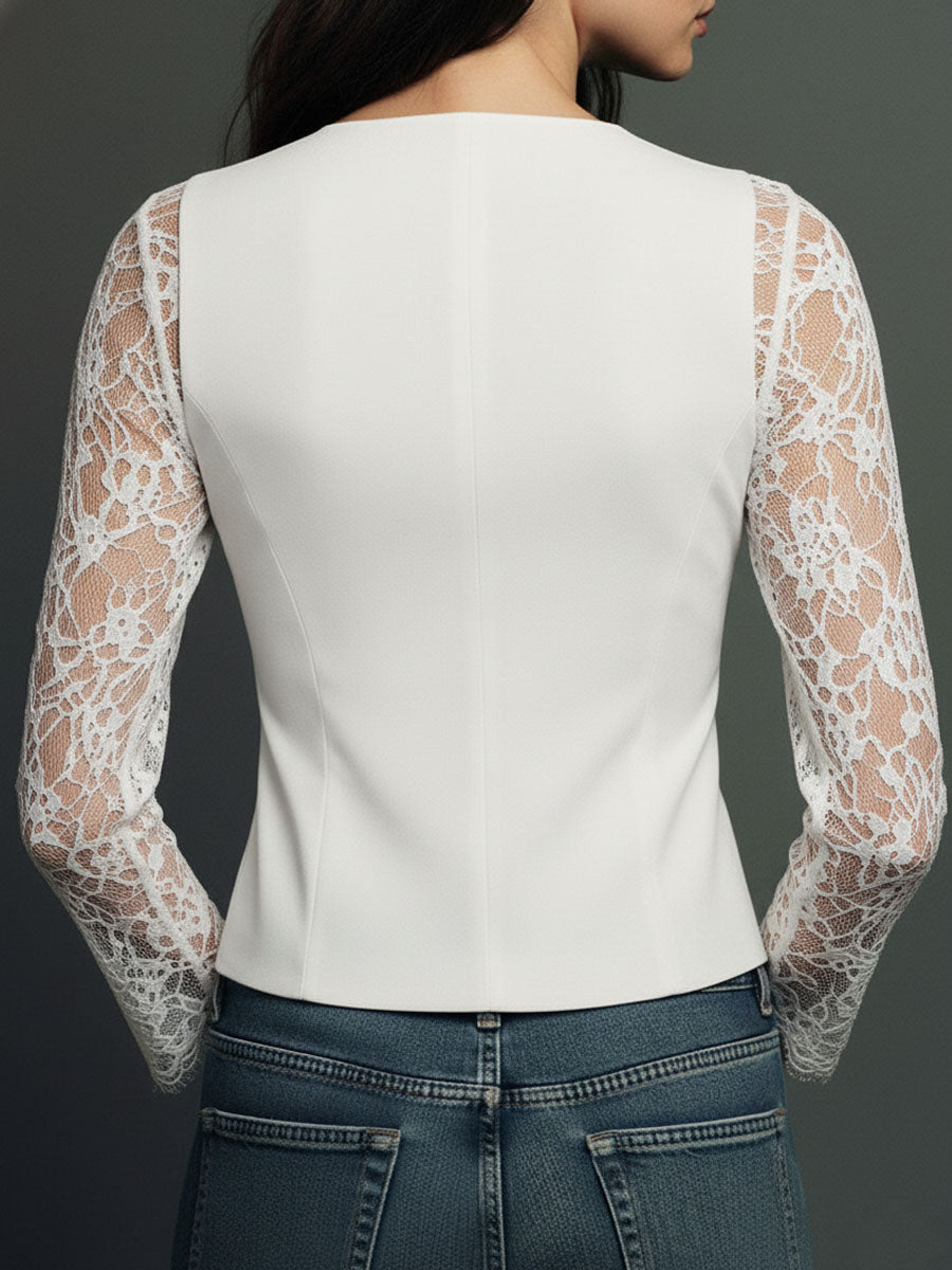 Hoher Schwarzer Blazer mit Halbtransparenten Ärmeln