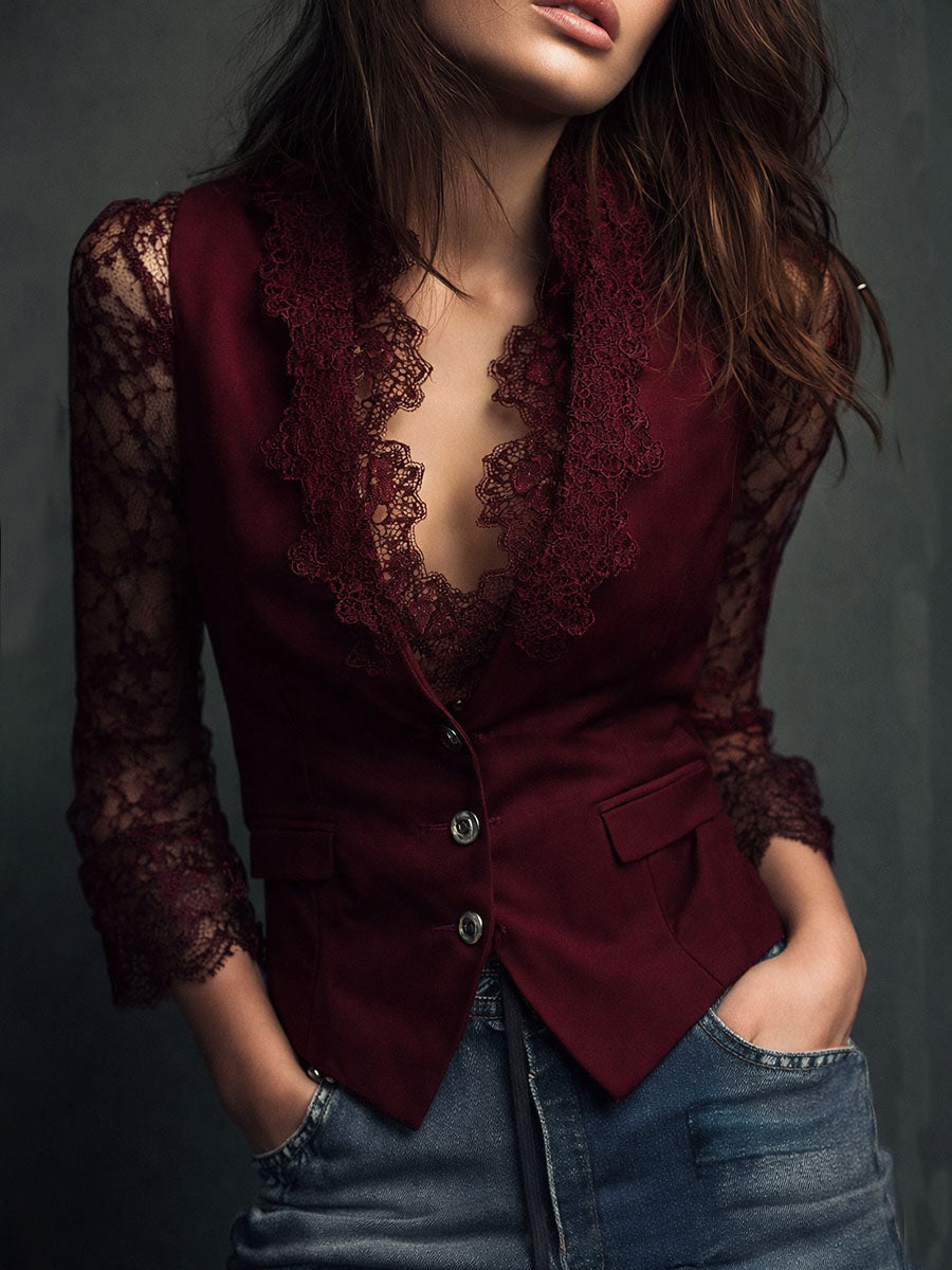 Hoher Schwarzer Blazer mit Halbtransparenten Ärmeln