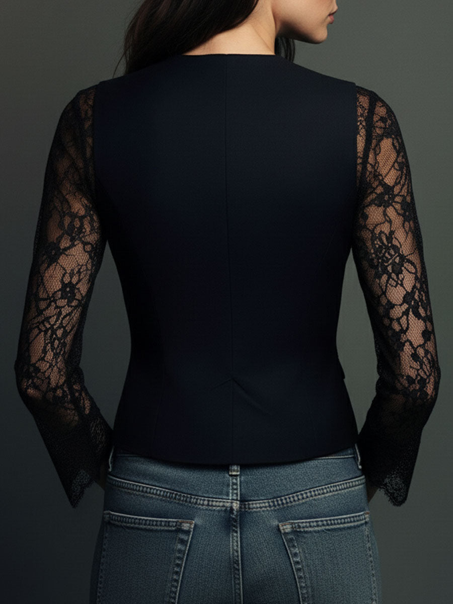 Hoher Schwarzer Blazer mit Halbtransparenten Ärmeln