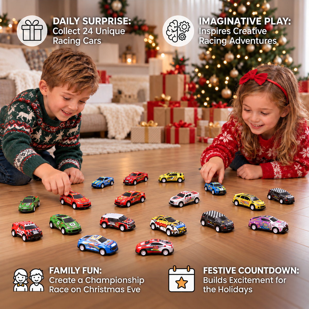 24-Tage-Rennwagen-Adventskalender mit Überraschungs-Spielzeugautos