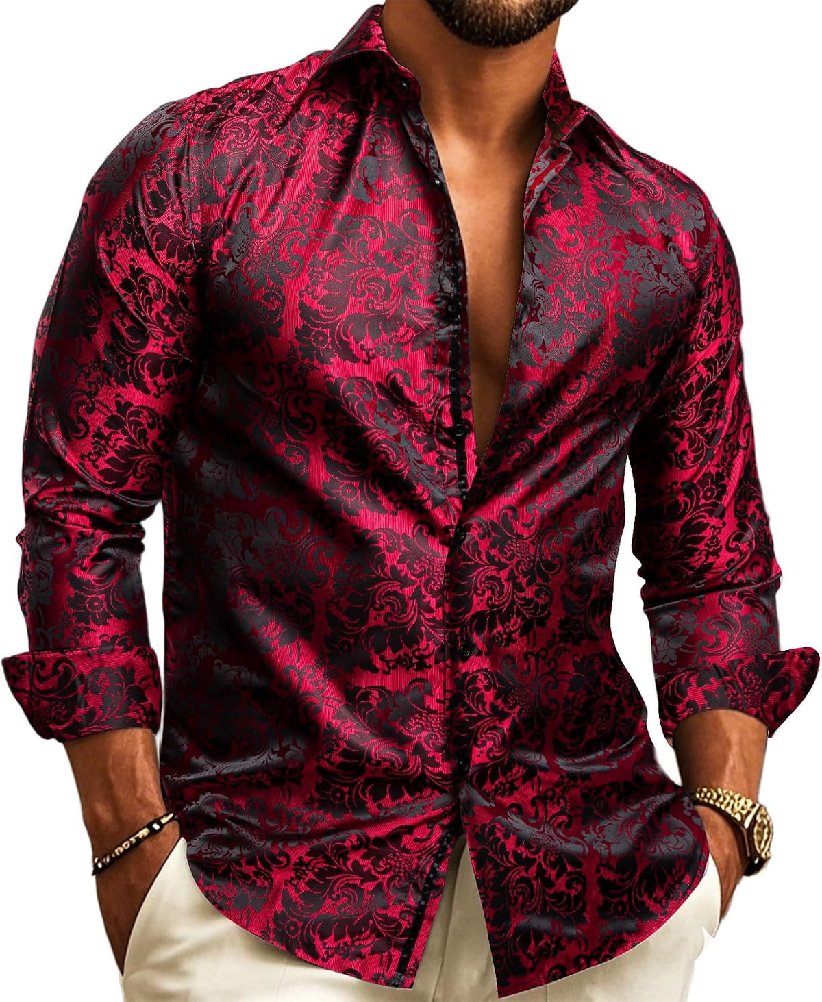 Herren Paisley-Jacquard-Hemd – Raffinierter Langarmstil für Hochzeiten und Abendgarderobe