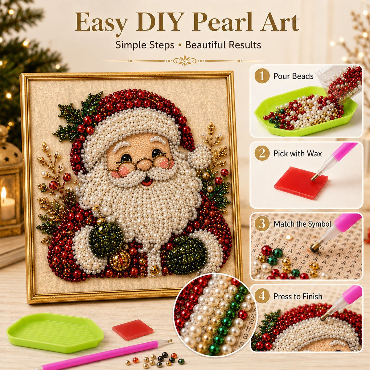 DIY Weihnachts-Perlen-Diamond-Painting-Kunstset mit Rahmen