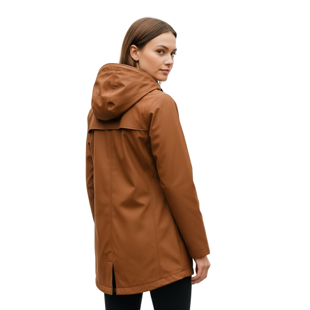 Damen langer wasserdichter Regenmantel mit Kapuze – Leichte winddichte Jacke mit Taschen