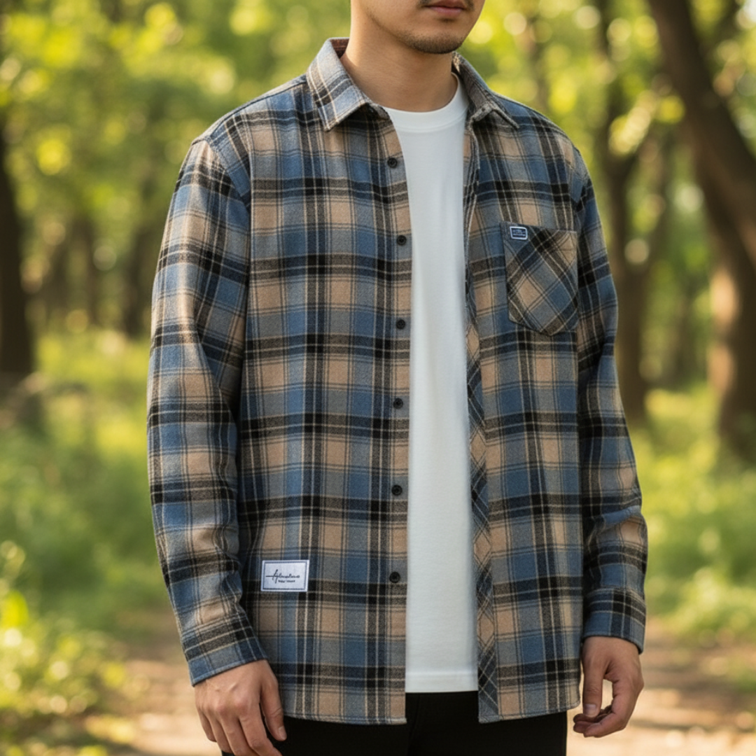 Herren Flanellhemd mit Karomuster & Oversized Fit | Weiches Holzfällerhemd
