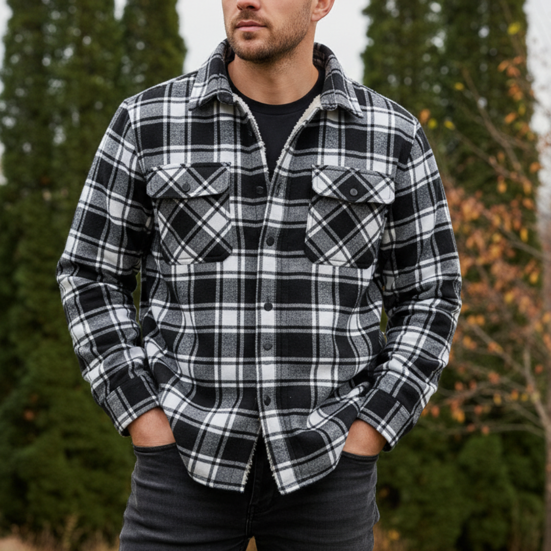 Sherpa Jacket – Herren Flanelljacke mit Fleecefutter & 3 Taschen | Warme Karo Overshirt-Jacke